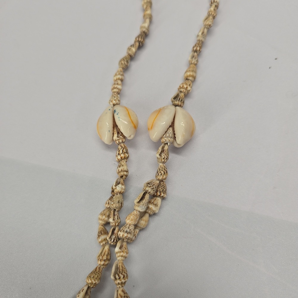 Vintage Natural Cowrie Shell Long Lariat Necklace Boho Coastal Cream Tan - Picture 6 of 6